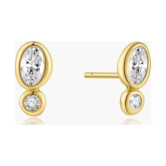 Gold Bezel Organic Pebble & Round Stud Earrings