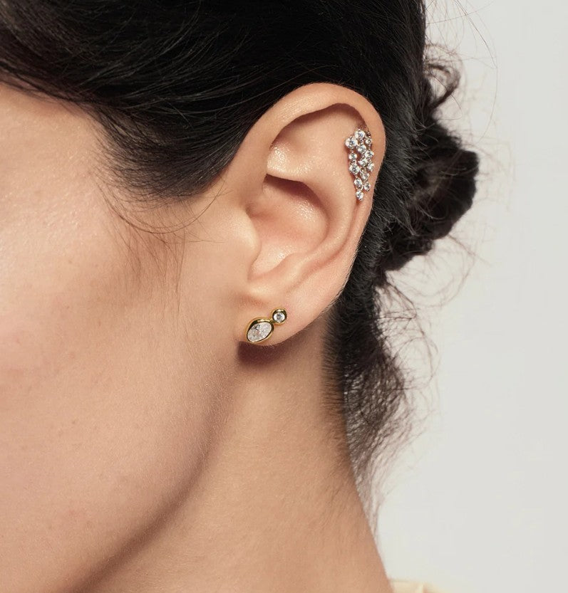 Gold Bezel Organic Pebble & Round Stud Earrings