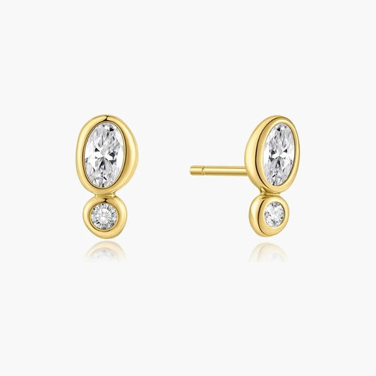 Gold Bezel Organic Pebble & Round Stud Earrings