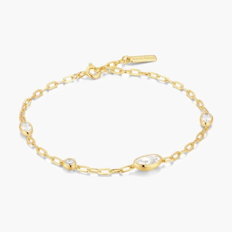 Gold Bezel Organic Dome Pebble Station Bracelet