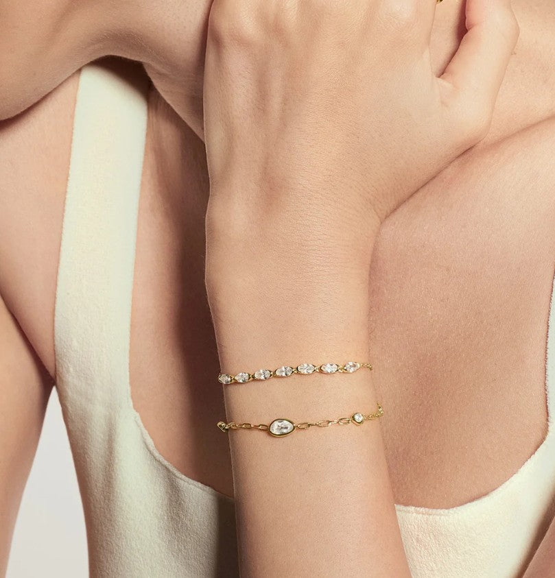 Gold Bezel Organic Dome Pebble Station Bracelet