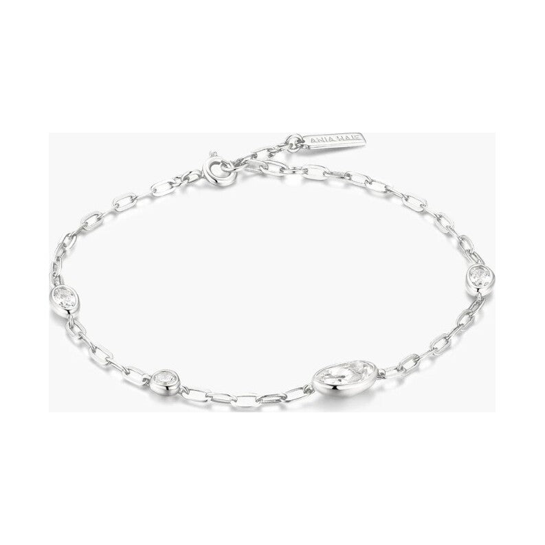 Silver Bezel Organic Dome Pebble Station Bracelet