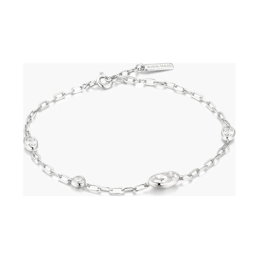 Silver Bezel Organic Dome Pebble Station Bracelet