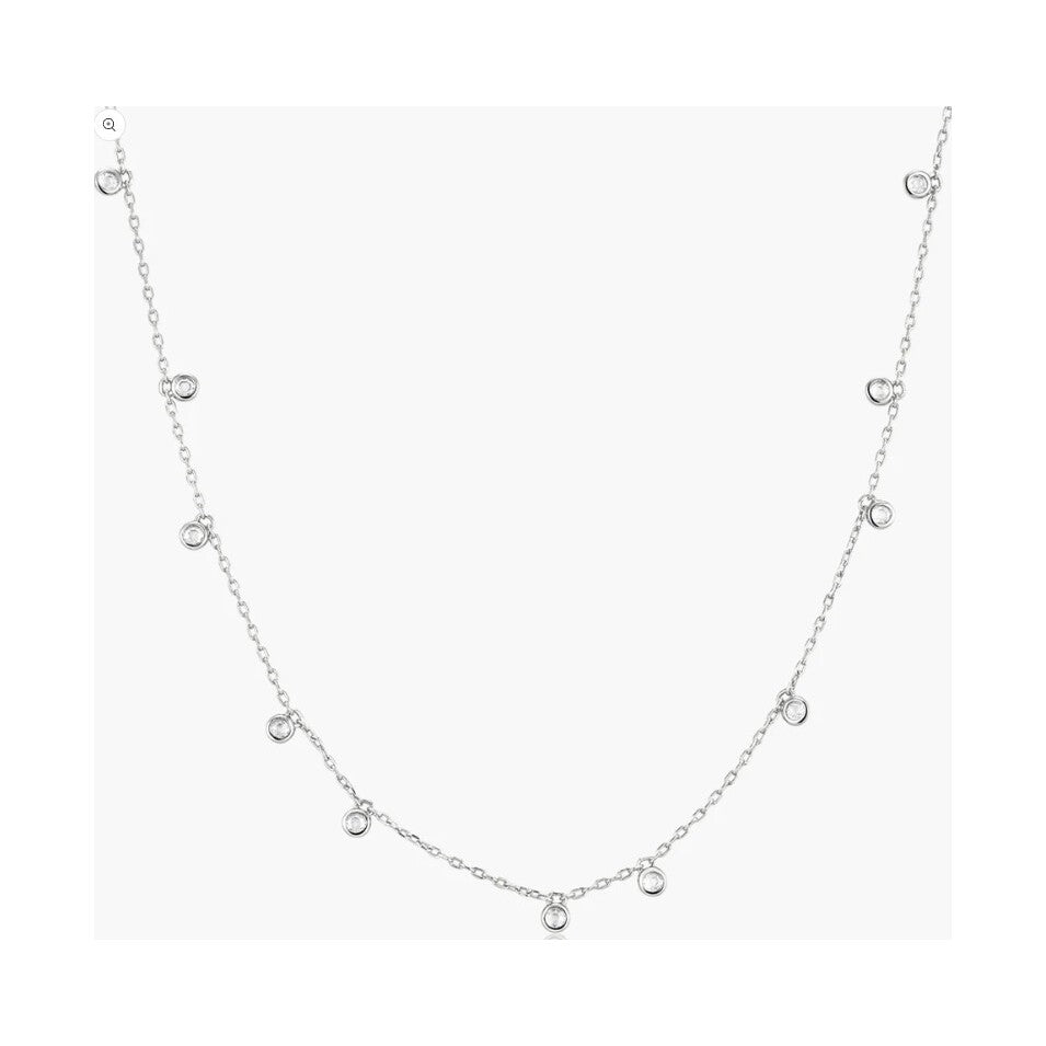 Silver Graduated Bezel Round Drop Station Necklace