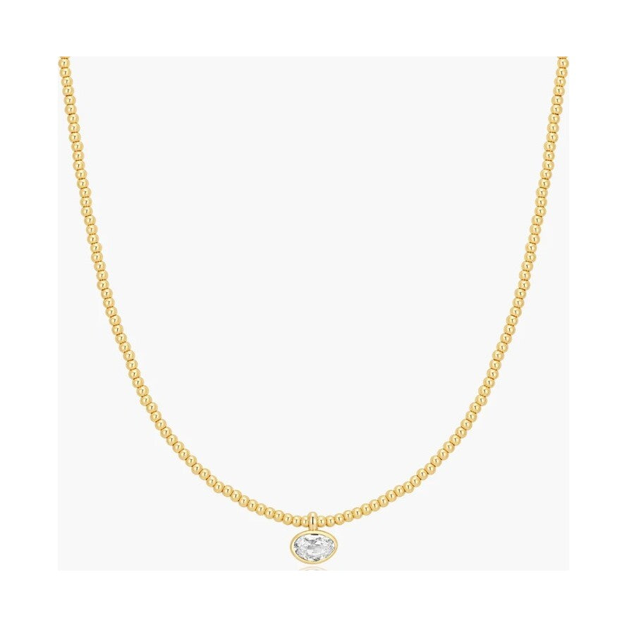 Gold Bezel Organic Pebble Beaded Necklace