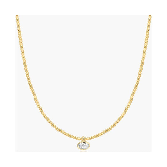 Gold Bezel Organic Pebble Beaded Necklace