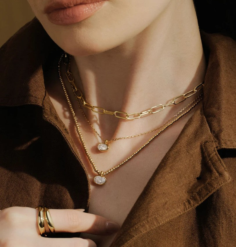 Gold Bezel Organic Pebble Beaded Necklace
