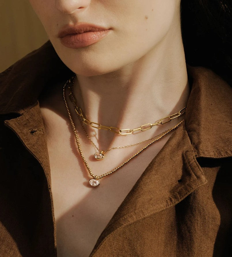 Gold Bezel Organic Pebble Beaded Necklace