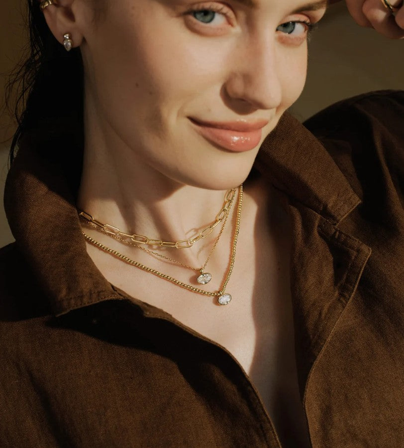 Gold Bezel Organic Pebble Beaded Necklace