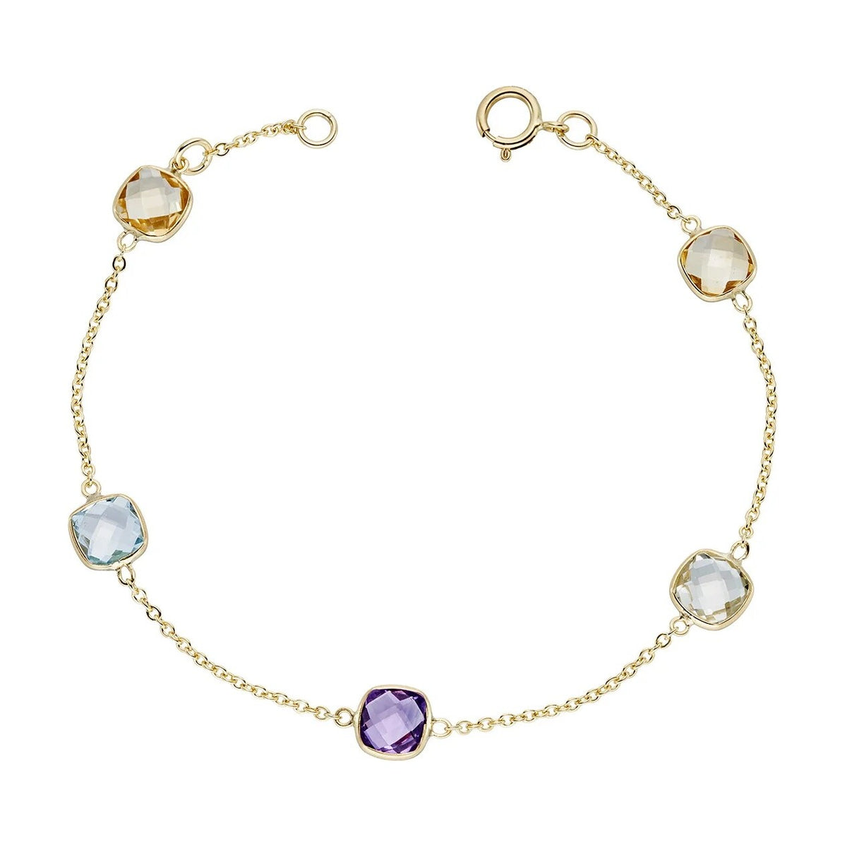 9ct gold 5 stone multi gems handmade bracelet
