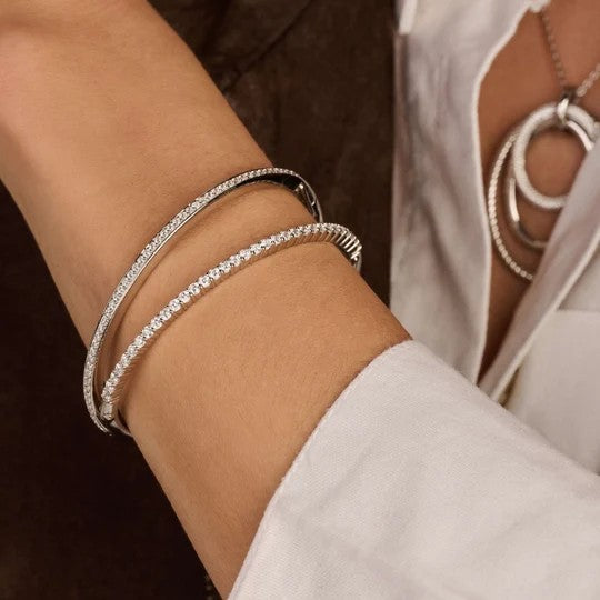 Classic Zirconia Bangle Silver, medium.
