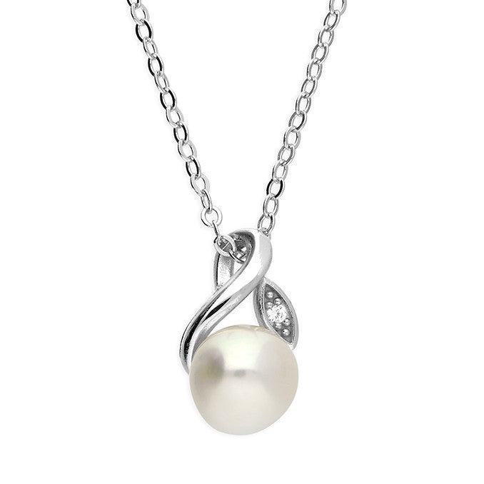 Sterling Silver Pearl Leaf Design Necklace