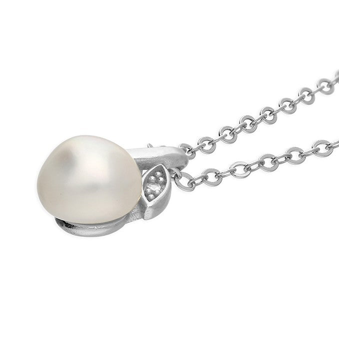 Sterling Silver Pearl Leaf Design Necklace