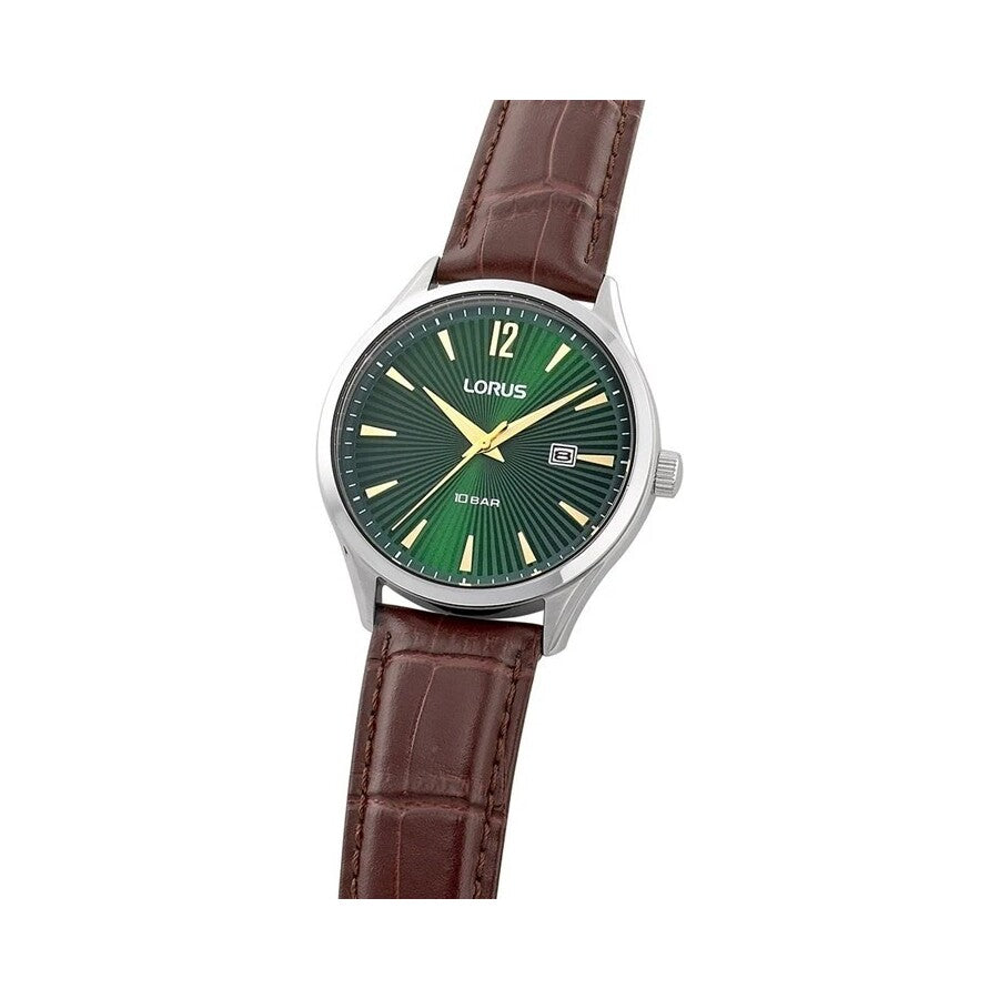 Lorus Green Dial Brown Leather Strap Watch