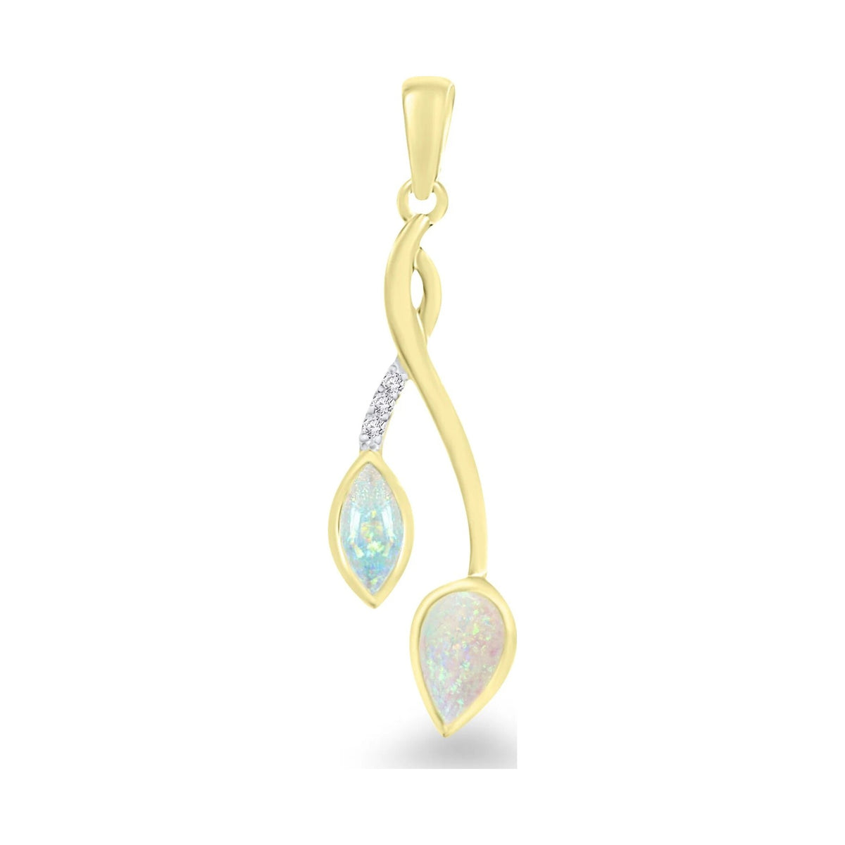9ct gold marquise & pear shape opal & diamond set pendant 0.01ct