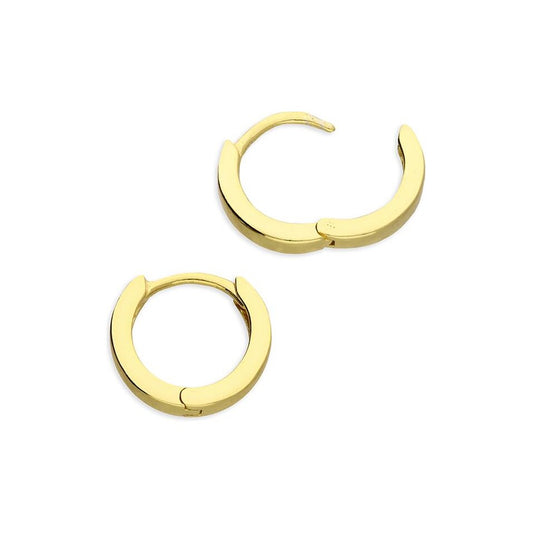 Sterling Silver Earrings, 10mm yellow gold-plated small plain hinged hoop