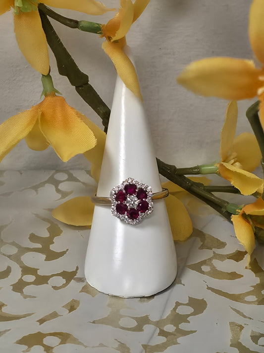 9ct Yellow Gold Ruby and Diamond Cluster Ring