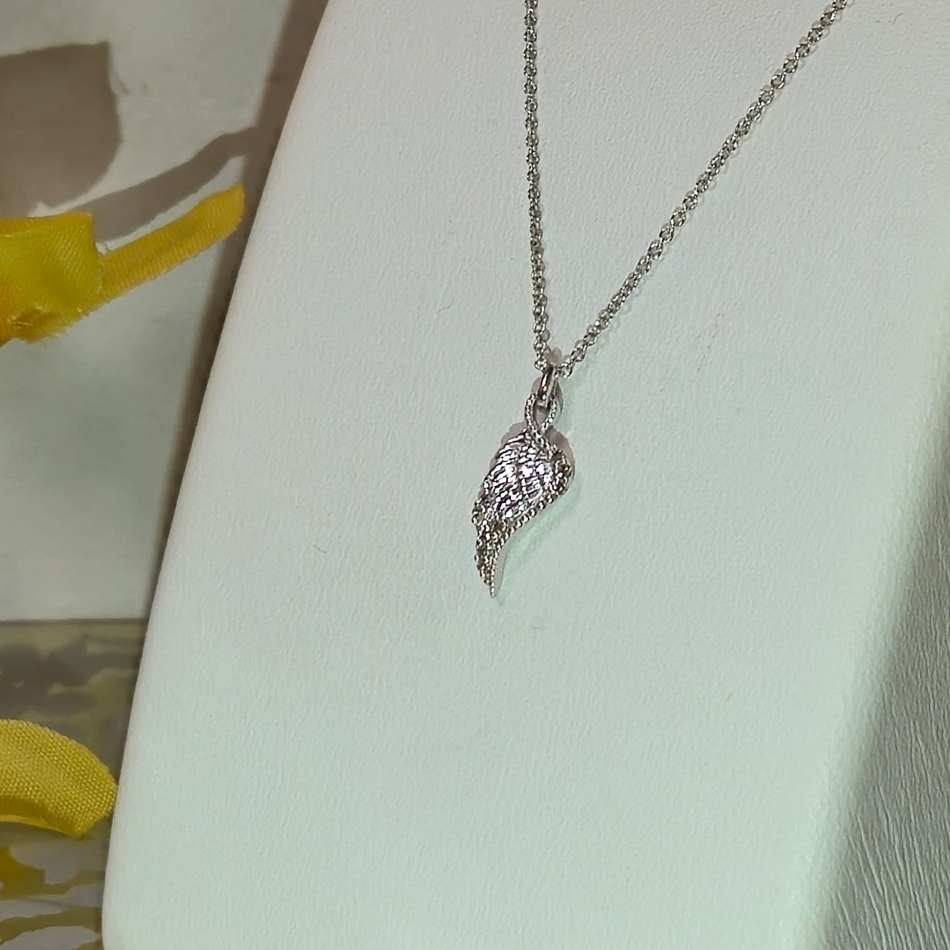 9ct White Gold Angel Wing Necklace on 18 inch chain