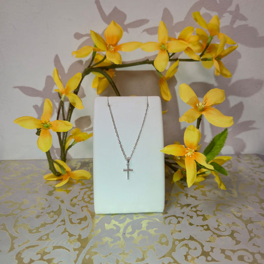 9ct White Gold Diamond Cross on 18 inch chain
