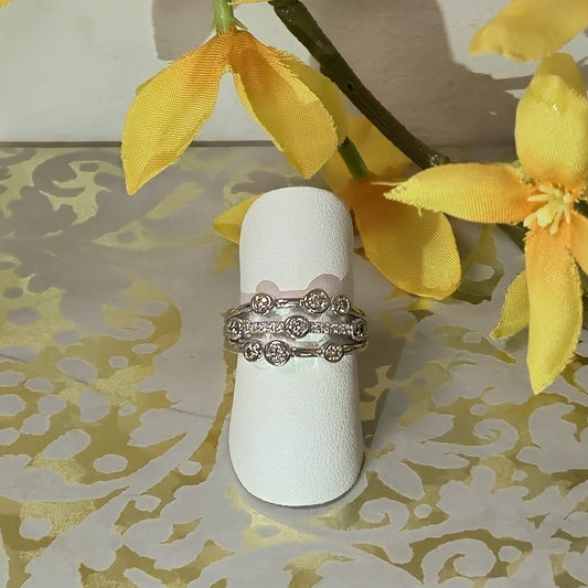 9ct White Gold Triple Row 1/2 Carat Diamond Ring
