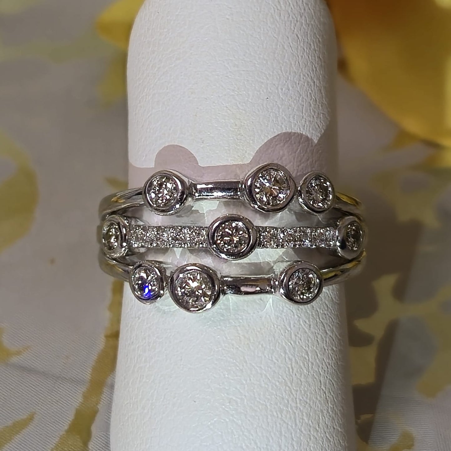 9ct White Gold Triple Row 1/2 Carat Diamond Ring