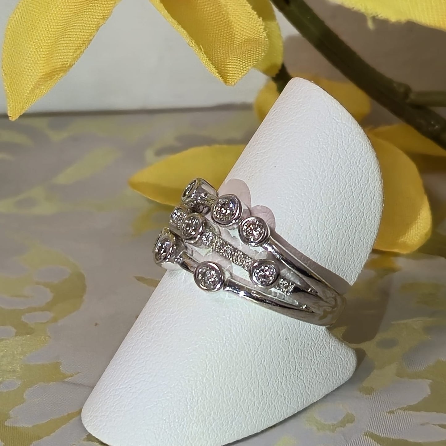9ct White Gold Triple Row 1/2 Carat Diamond Ring