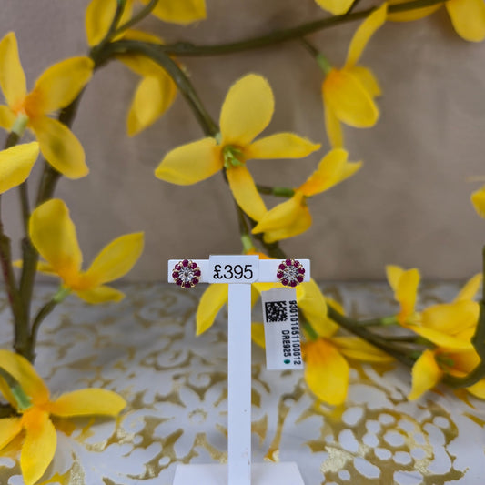 9ct Yellow Gold Ruby and Diamond Cluster Stud Earrings