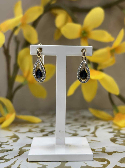 9ct Yellow Gold Sapphire and Diamond Drop Earrings
