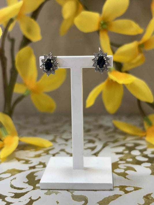 9ct Yellow Gold Sapphire and Diamond Cluster Stud Earrings
