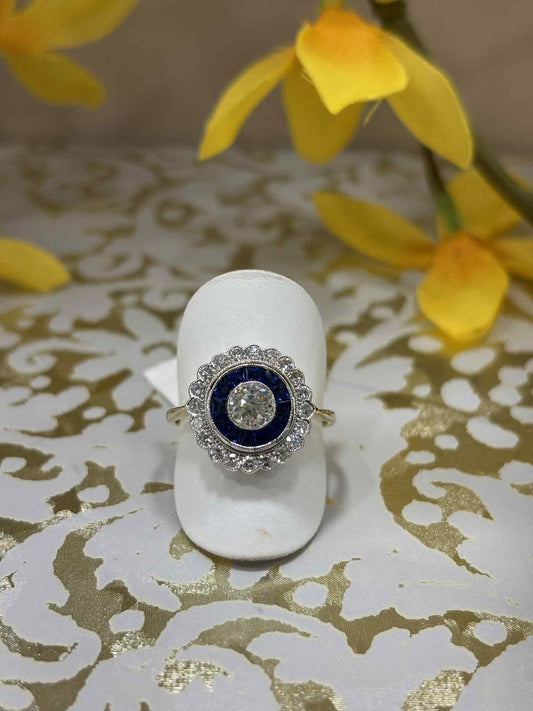 18ct Yellow Gold Sapphire and Diamond Cluster Dress Ring