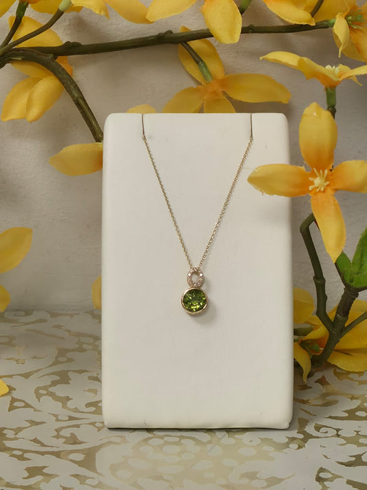 9ct Yellow Gold Peridot and Diamond Pendant on 18 inch chain